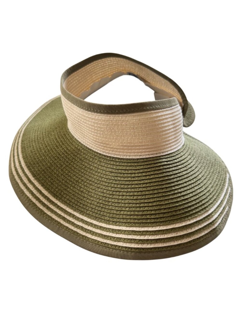 Sun N Sand Womens Straw Wide Visor Green/Beige Adjustable Fit Lightweight Travel - Picture 12 of 16